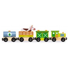 Дървена магнитна играчка Janod - Влак, ферма -1