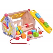  Дървена къщичка Acool Toy - С ксилофон, сортер, зъбни колела, часовник, сметало  -1