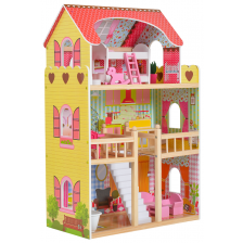 Дървена къща за кукли Moni Toys - Emily, със 17 аксесоара