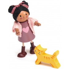 Дървена кукла Tender Leaf Toys - Аяна с коте -1