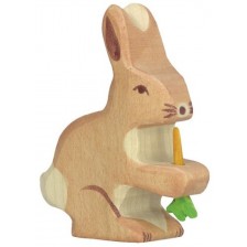 Дървена фигурка Holztiger - Заек с морков -1