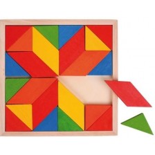 Дървена мозайка Bigjigs - С геометрични фигури, 24 части -1