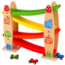 Дървена играчка Lelin - Рали, с колички -1