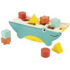 Дървена играчка за сортиране Janod - Крокодил, с 8 формички -1