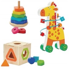 Дървен комплект Acool Toy - Лабиринт с жираф и сортери