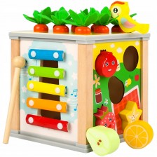 Дървена сортер Kruzzel - Образователно кубче с плодове и зеленчуци -1