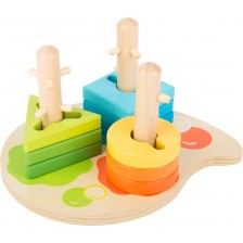 Дървена игра за нанизване Small Foot - Различни цветове и форми, 10 части