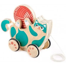 Дървена играчка за дърпане HaPe International - Коте с дрънкалка -1