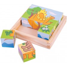 Дървени кубчета Bigjigs - Dinosaur Cube Puzzle