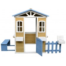 Дървена детска къща Ginger Home - Бяло-синя -1