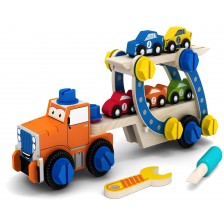 Дървен конструктор Acool Toy - Камион за сглобяване с колички, 49 части -1
