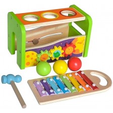 Дървен ксилофон Acool Toy - С топчета и чукче -1