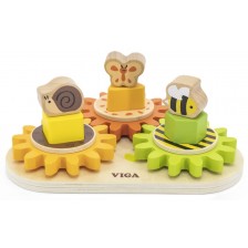 Дървена играчка Viga - Сортер с геометрични форми и зъбни колела -1