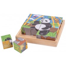Дървени кубчета Bigjigs - Диви животни, 6 картинки