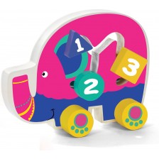 Дървена играчка Acool Toy - Слонче на колелца, розово -1