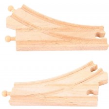 Дървен комплект Bigjigs - Криви, разклоняващи се релси, 2 броя -1