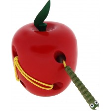 Дървена игра Woody - Червейче и ябълка за шиене -1