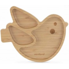 Дървена чиния с вакуум Miniland - Eco Friendly, Птичка -1
