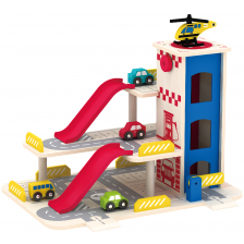 Дървен комплект Acool Toy - Гараж на три нива с асансьор и хеликоптерна площадка -1