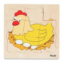Дървен многопластов пъзел Woody - Яйце и кокошка -1