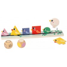 Дървена игра за сортиране Janod - Форми, размери и цветове, Птици -1