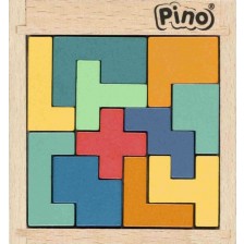 Дървена мини главоблъсканица Pino - 11 части, пастелни цветове -1