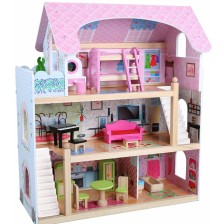 Дървена къща за кукли Moni Toys - Mila, с 16 аксесоара