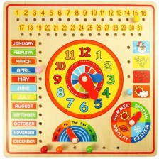 Дървена играчка Bigjigs - Календар и часовник -1