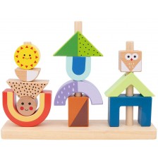 Дървена игра Tooky Toy - Фигури за подреждане и нанизване -1