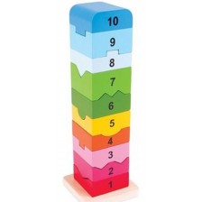 Детска дървена играчка Bigjigs - Кула с числа (от 1 до 10)