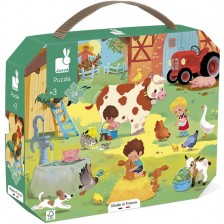 Детски пъзел в куфар Janod - Ден във фермата, 24 части -1