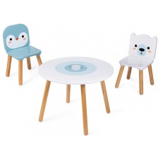 Детски комплект Janod - Mаса с 2 стола, с полярни мотиви -1