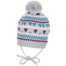 Детска плетена шапка с връзки Sterntaler - На сърчица, 51 cm, 18-24 месеца -1