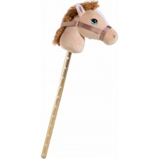Детска играчка Heunec - Плюшен кон на пръчка, бежов, 75 cm