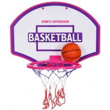Детски комплект GT - Баскетболно табло за стена с топка и помпа, розово -1