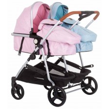 Детска количка за близнаци Chipolino - Дуо Смарт, Роза/Скай