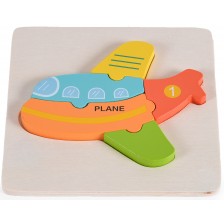 Детски дървен пъзел Moni Toys - Самолет, 5 части -1
