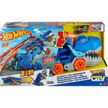 Детска играчка 2 в 1 Hot Wheels City - Автовоз T-Rex, с 2 колички -1