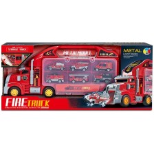 Детска играчка Raya Toys - Автовоз с коли, червен -1