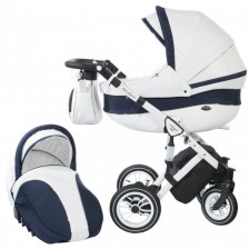 Детска количка 2 в 1 Baby Merc - Style, бяло и тъмносиньо -1