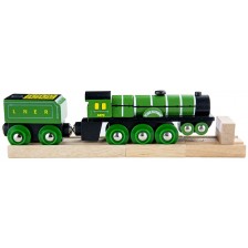 Детска дървена играчка Bigjigs - Парен локомотив, зелен