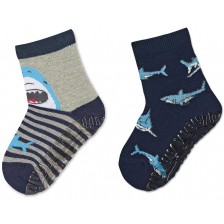 Детски чорапи със силиконова подметка Sterntaler - С акули, 17/18, 6-12 месеца, 2 чифта -1