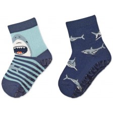 Детски чорапи със силиконова подметка Sterntaler - С акули, 19/20, 12-18 месеца, 2 чифта -1