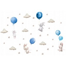 Детски стикери за стена за детска стая Sipo - Зайчета и балони, сини -1