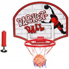 Детски комплект GT - Баскетболно табло за стена с топка и помпа, червено -1