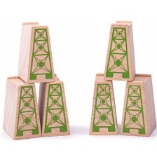 Детска играчка Bigjigs - Дървени блокчета за повдигане на релси, 6 броя -1