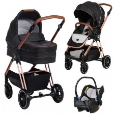 Детска количка Zizito - Barron 3 в 1, черна със златисто-розова рамка -1