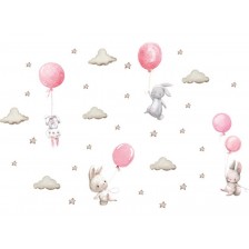 Детски стикери за стена за детска стая Sipo - Зайчета и балони, розови -1