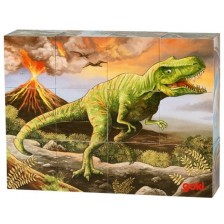 Детски дървени кубчета Goki - Динозаври -1