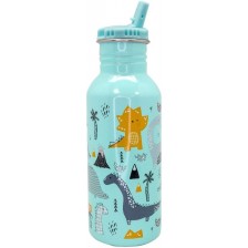 Детска бутилка със сламка Nerthus - Динозаври, 500 ml
